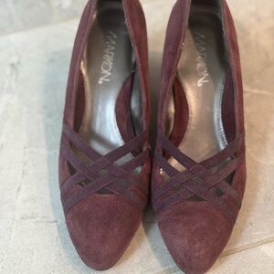 Burgundy  Suede Heels with Crisscross Design